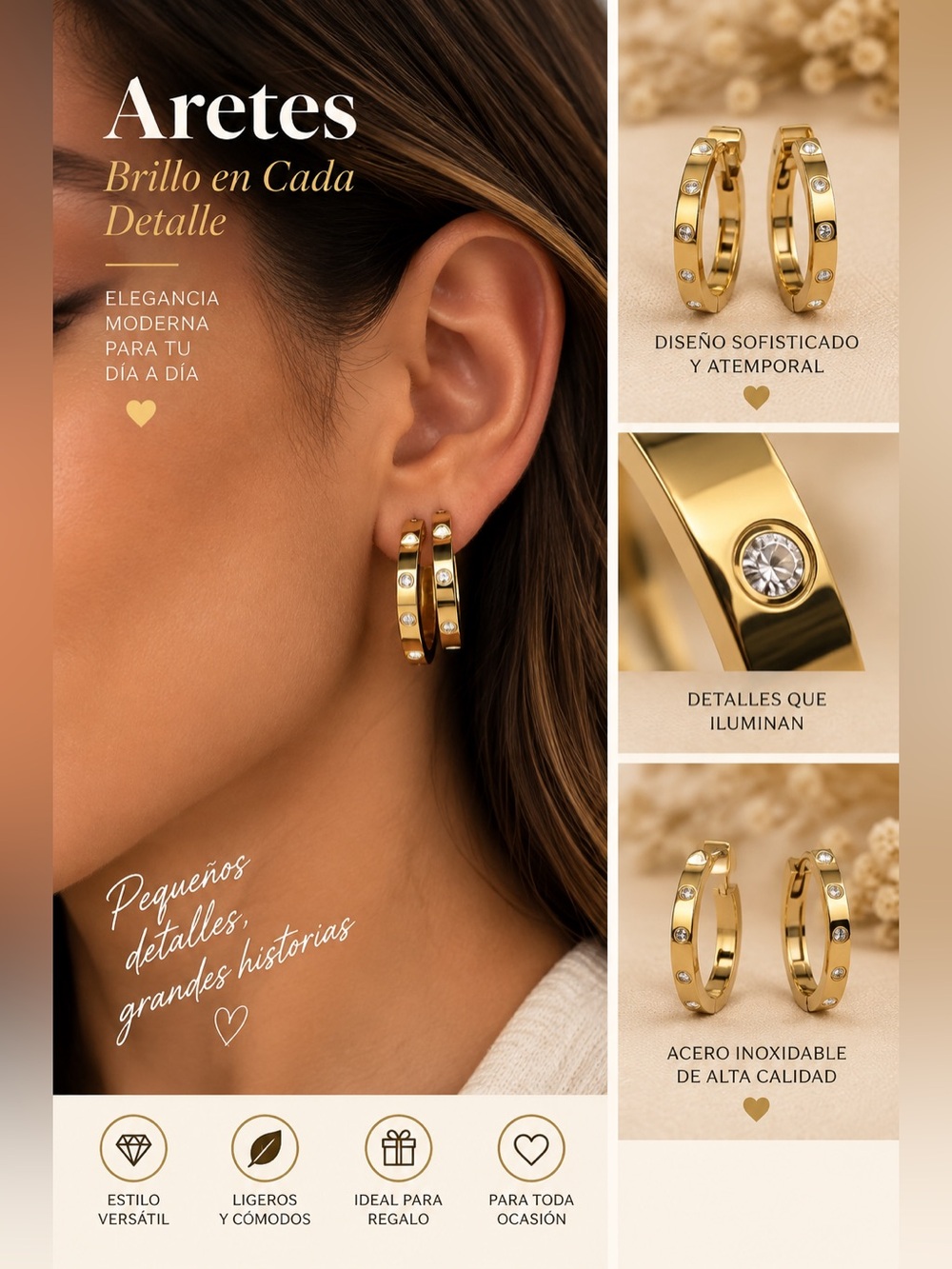 Gold Crystal Accent Hoop Earrings - Elegant Women’s Jewelry